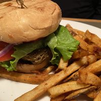 Aloha lentil burger and fries at Double Wide Grill in Irwin