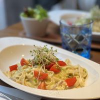 Brocolli soy cream pasta at En-Kitchen in Nagoya