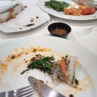 the remains of my rice rolls with the green salad and you can see some carrot/garlic dressing, slightly spicy stir fry with tofu and more green salad in the background. It was all lush!!
  at Nan-yea Market in Madrid