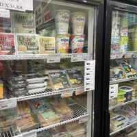 Refrigerated section: vegan yogurt, cheese, etc.   at Nan-yea Market in Madrid