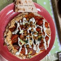 Vegan Moroccan aubergine flatbreadd  at Lounges - Nautico Lounge in Weymouth