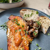 Lunch: aubergine and sourdough bread at Cardamomo in Bogota