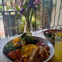 Lovely outlook to the front yard, with each table having lovely fresh flowers. at Cardamomo in Bogota