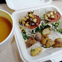 Mini burgers with potatoes and pumpkin soup at Cardamomo in Bogota