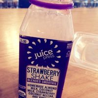 Strawberry shake to go at Juice Press in Chestnut Hill