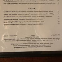 Separate vegan section of menu  at Germano's Piattini in Baltimore