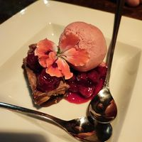Vegan chocolate cake with cherry shorbet at Kerubi in Joensuu