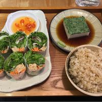 A la carte summer rolls, tofu and rice. All delicious! at Flourish 元禾食堂 - Yuán Hé ShíTáng in Taipei