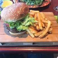 Vegan burger and chips.  at Le London in Calais