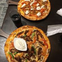Pizza nr 8 (bottom) and 10 (top) from the vegan menue  at La Famiglia in Gavle