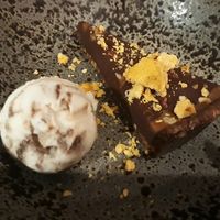 Vegan chocolate torte with sorbet - all Vegan, even the 'honey'comb on top has no honey in it at Zizzi in Chislehurst