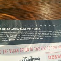 Vegan menu at Zizzi in East Molesey