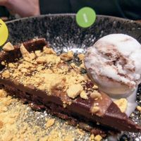 Sticky chocolate and praline torte with coconut gelato at Zizzi in Leamington Spa
