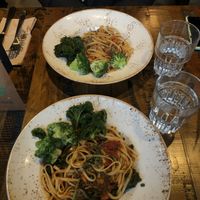 Vegan lentil linguine ragu, really good:) also ordered a side of kale and broccoli  at Zizzi in Leamington Spa