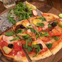 Veganised 'Skinny Primavera Pizza'. Swapped out for cruelty free alternatives (vegan cheese), served with a side of 'naked slaw'. at Zizzi - The Light in Leeds