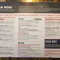 The vegan page of the special diets menu booklet (ask for it as soon as you're seated) at Zizzi - Bankside in South East London