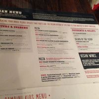 the vegan menu at Zizzi - Canary Wharf in East London