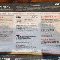Vegan menu at Zizzi - Earls Court in South West London