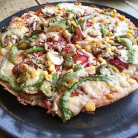 Vegetarian supreme with vegan cheese at Mr Singh's in East London