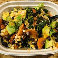 Spicy avocado lime bowl. Leave out the queso and this is vegan. Filling, good, nutritious   at B.GOOD in Mansfield