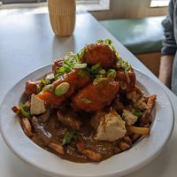 Poutine sauce forestière, tofu squick squick, extra Pas poulet at Cafe Frida in Trois-rivieres