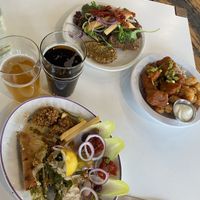 Mostly eaten bread. At the back is the pâté which we didn’t enjoy. Buffalo cauliflower on right was amazing    at Cafe Frida in Trois-rivieres