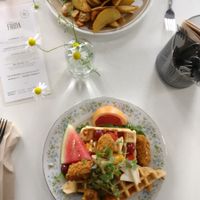 Gaufres pas poulet frit 14$ CAD. at Cafe Frida in Trois-rivieres