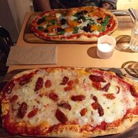 Seasonal Special: vegan 4-cheese (front) and vegan butternut squash & chutney pizza (rear) at Zizzi in Solihull