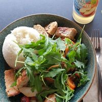 Vegetable wok with Planted chicken and rice at Alex Kitchen in Husum