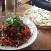 flower power salad and cheesy vegan garlic bread at The Stable - Kew Bridge in West London