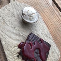 Vegan brownie with vanilla ice cream at The Stable - Kew Bridge in West London