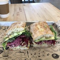 Smashed chickpea sandwich and oat milk latte at Homegrown in Kirkland