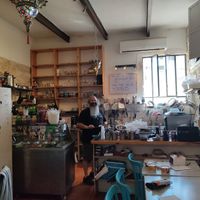 the owner and his kitchen! this is where the magic happens at Elements Cafe in Safed