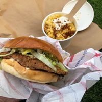 Seitan burger and mac & cheese at Temple of Seitan - Hackney in East London