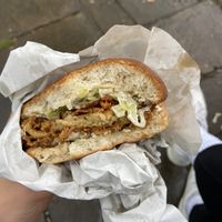 chicken and bacon burger at Temple of Seitan - Hackney in East London