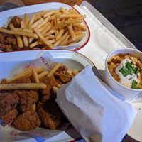 Popcorn chicken and Mac and cheese at Temple of Seitan - Hackney in East London