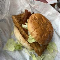 huge seitan chicken in burger  at Temple of Seitan - Hackney in East London