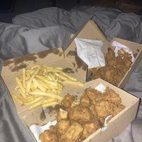 Popcorn chicken and chips  at Temple of Seitan - Hackney in East London