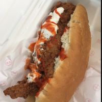 chicken sub with vegan mayo and chilli sauce at Temple of Seitan - Hackney in East London