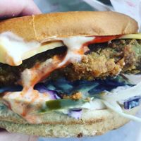 Spicy chicken burger  at Temple of Seitan - Hackney in East London