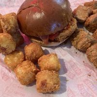 Chick'n Parmi Burger & temple tots  at Temple of Seitan - Hackney in East London