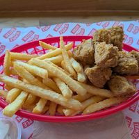 Popcorn chicken and chips at Temple of Seitan - Hackney in East London