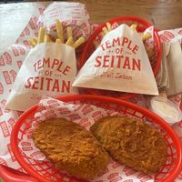Temple burger/ two piece/ strips n chips  at Temple of Seitan - Hackney in East London