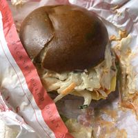 Spicy “chicken” burger at Temple of Seitan - Hackney in East London