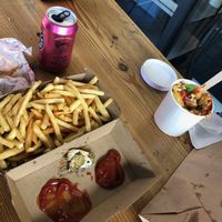 Fries, mac & cheese & condiments at Temple of Seitan - Hackney in East London