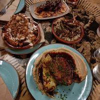 Celeriac steak, pearl barley risotto, loaded potatoes and BBQ tempeh at The Canteen Bar in Bristol