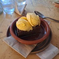 Vegan sticky toffee pudding with vanilla ice cream at The Canteen Bar in Bristol