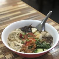 Vegan soup with mushrooms, dumplings, tofu, mushroom balls at Jai Mai Jumjay in Chiang Mai