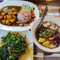 Stir-fried water spinach (pak boong) and Japanese curry #Veganuary at Jai Mai Jumjay in Chiang Mai