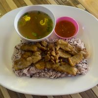 Vegan pork and rice at Jai Mai Jumjay in Chiang Mai